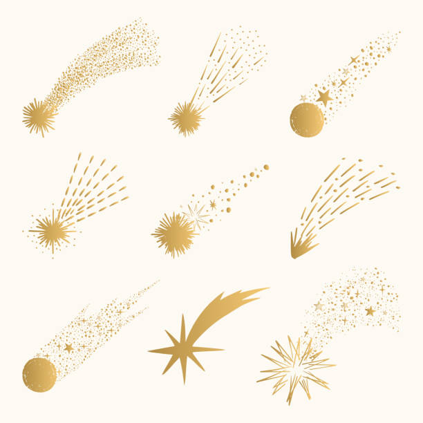 Golden comet and shooting star. Vector isolated illustration. Golden comet and shooting star. Vector isolated illustration. meteor illustrations stock illustrations