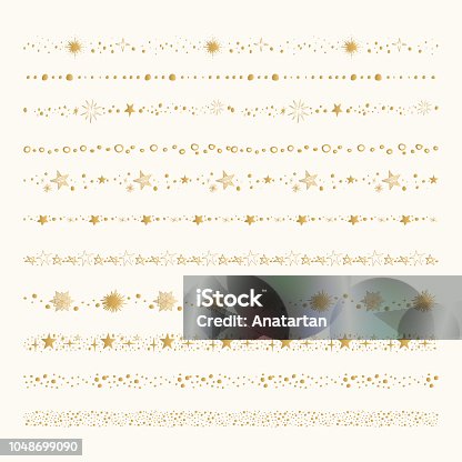 istock Set of golden starry borders. Star frames. Hand drawn design elements. 1048699090