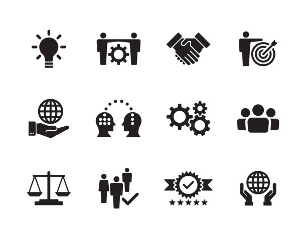 illustrations, cliparts, dessins animés et icônes de base des valeurs icon set - silhouette handshake business customer