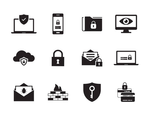 illustrations, cliparts, dessins animés et icônes de cyber security icon set - lock padlock symbol security