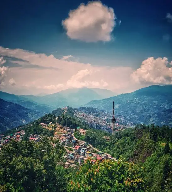 Gangtok, Sikkim, India, September 2018. View of the Gangtok City from Ganeshtok view point during day time.