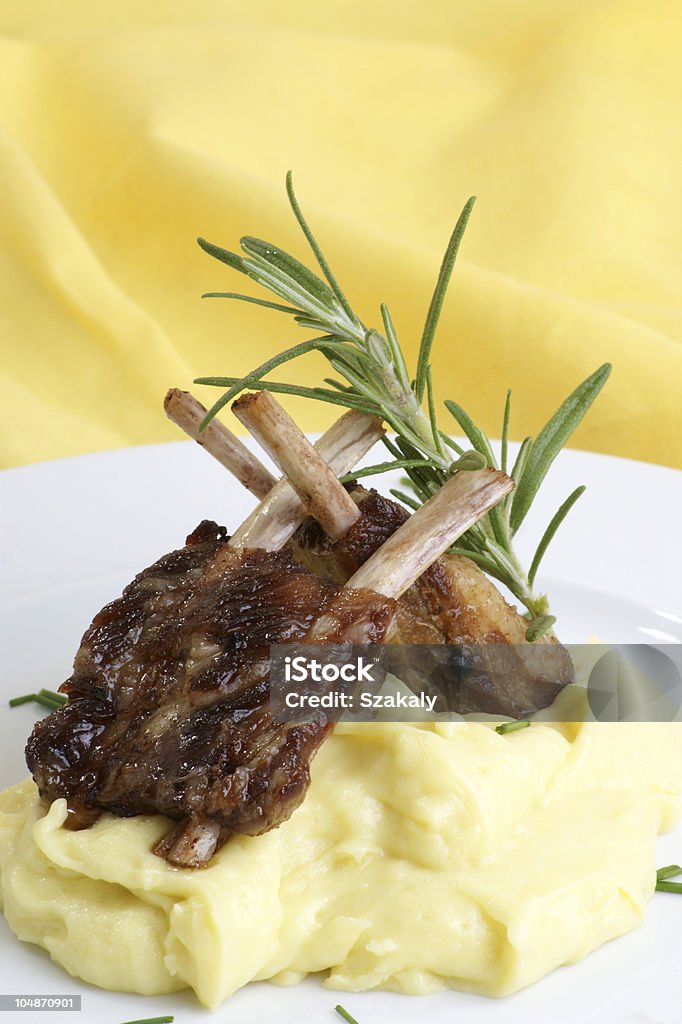 mash potato and organic ribs on a plate Elegance Stock Photo