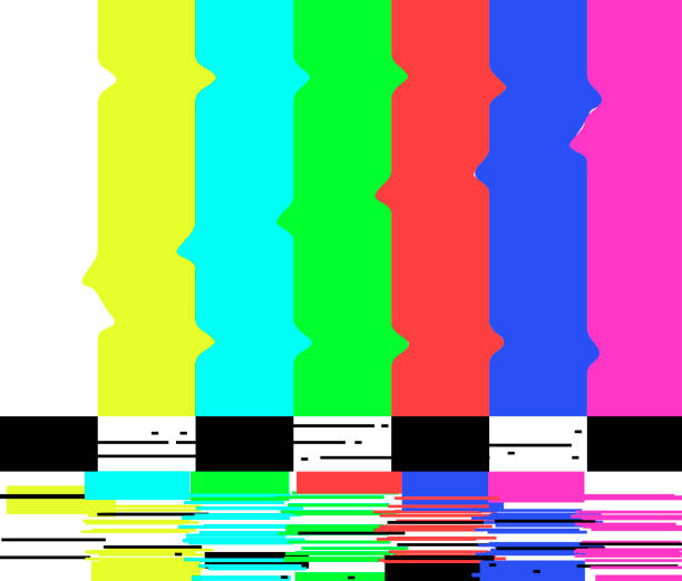 No signal poster TV retro television test pattern screen glitch background color bars vector illustration. No signal poster TV retro television test pattern screen glitch background color bars vector illustration. broken noise banner. Film off old monitor error. tv glitch stock illustrations