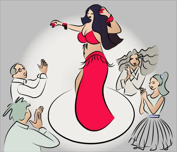 Vector illustration of a turkish belly dancer adn auidiences on stage