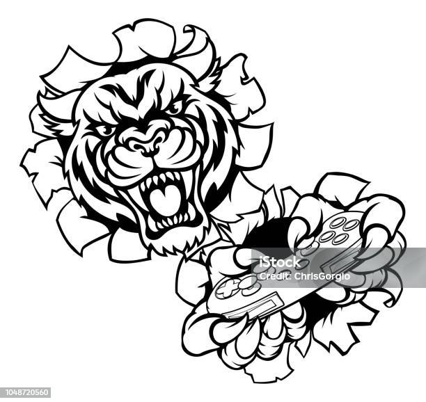 Tiger Gamer Esports Animal Mascot Stock Illustration - Download Image Now - Mascot, Anger, Animal
