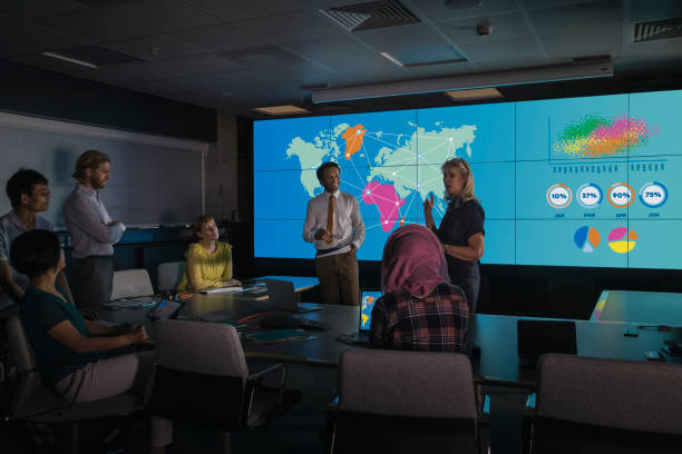 Boardroom Presentation Against an Information Wall