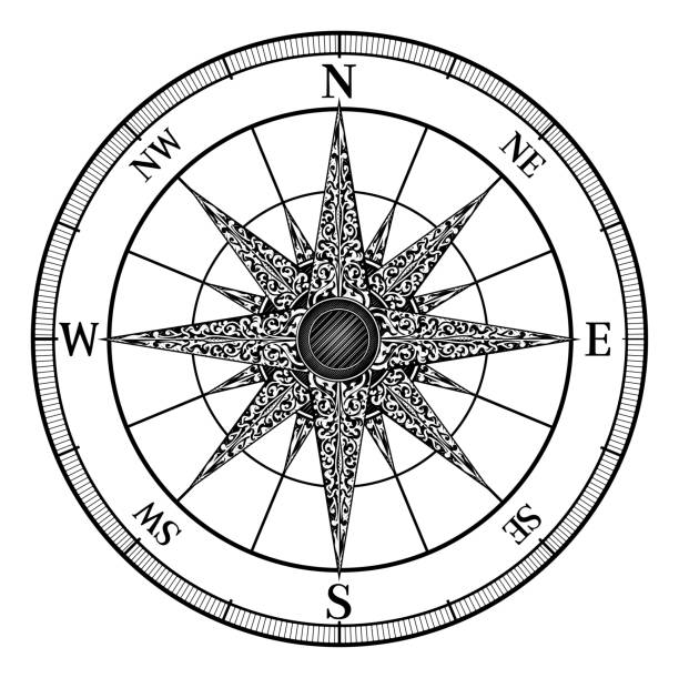 illustrazioni stock, clip art, cartoni animati e icone di tendenza di compass vintage rose - compass compass rose north direction