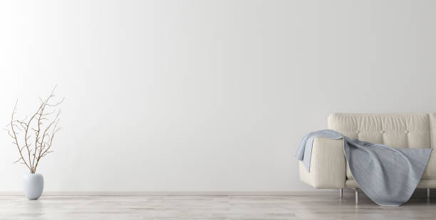 istock Interior background with sofa and vase with branch 3d rendering 1048724700
