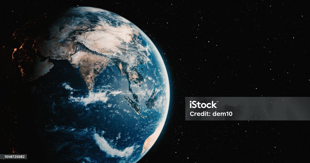 Pianeta Terra con sfondi stellari - Foto stock royalty-free di Globo terrestre