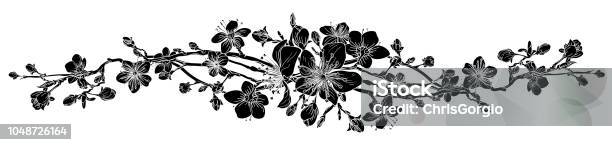 Peach Cherry Blossom Flower Pattern Design Element Stock Illustration - Download Image Now - Cherry Blossom, In Silhouette, Japanese Culture