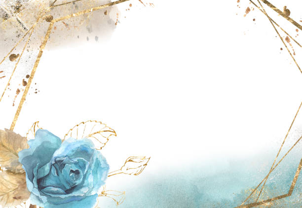 istock background with a gold border and the watercolor roses-2 1048735874