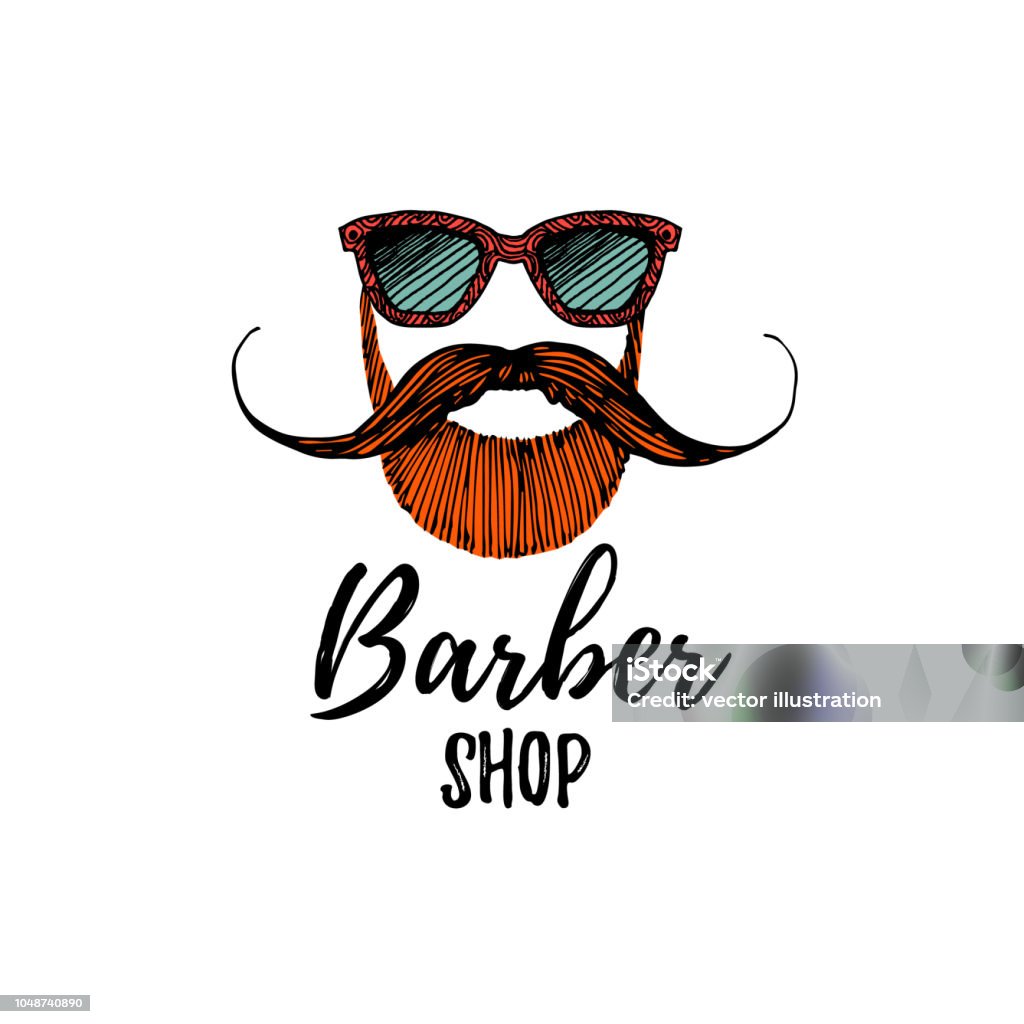 Hand draw logo for barber shop. Vector Illustration. Hand draw logo for barber shop. Mustache and beard icon of hipster, biker or viking, spanish, mexican man. Barber stock vector
