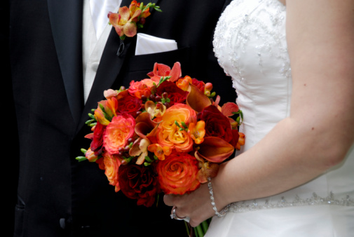 Wedding bouquet with roses close-up