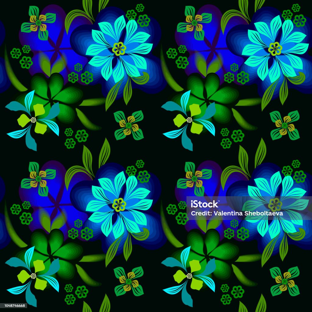 Ilustración de Vector Floral De Patrones Sin Fisuras Con Flores Decorativas Inventadas Sobre Un Fondo Negro Para El Diseño De Tejidos Para Bufandas Hijabs Bufandas y más Vectores Libres de Derechos de Ilustración de Vector Floral De Patrones Sin Fisuras Con Flores Decorativas Inventadas Sobre Un Fondo Negro Para El Diseño De Tejidos Para Bufandas Hijabs Bufandas y más Vectores Libres de Derechos de