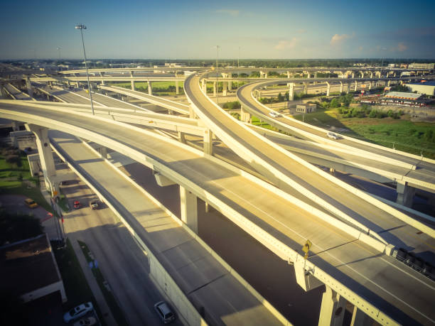 istock Filtered tone top view five-level stack interchange expressway in Houston, Texas, USA 1048750360