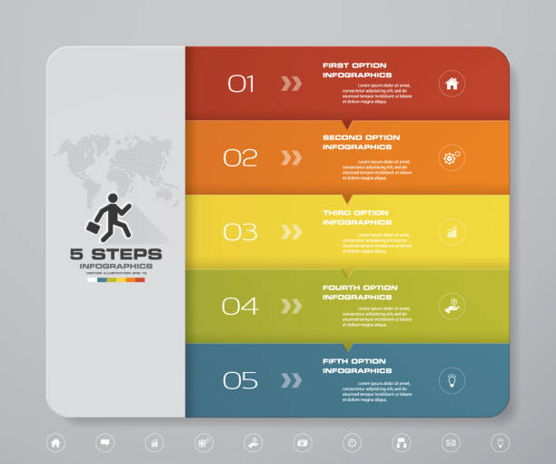 ilustrações, clipart, desenhos animados e ícones de resumo 5 passos traçar elementos de infográficos. ilustração em vetor. - traçar