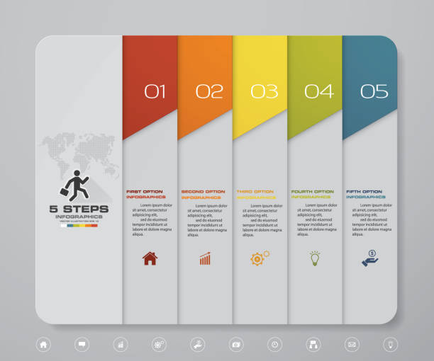 ilustrações, clipart, desenhos animados e ícones de resumo 5 passos traçar elementos de infográficos. ilustração em vetor. - traçar