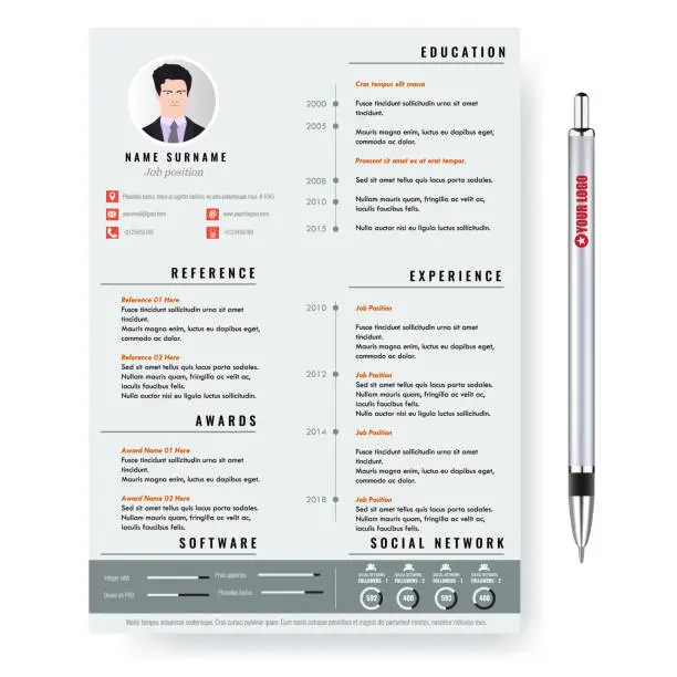 Vector illustration of Vector creative minimalist cv resume template with two pages.