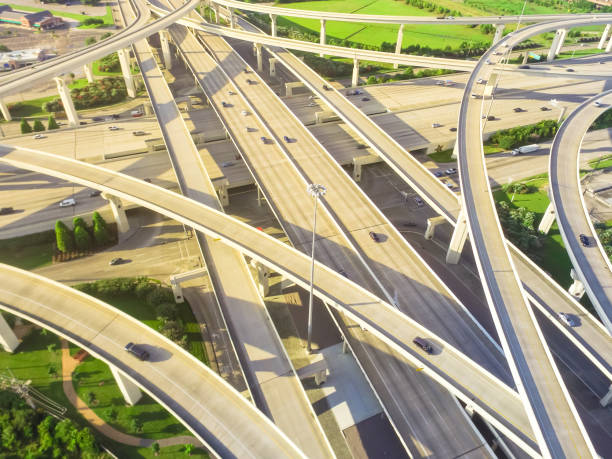 istock Top ninety degree view stack interchange expressway in Houston, Texas, USA 1048756264