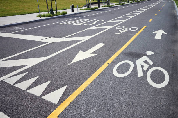 istock Street with bike lanes. 1048756332