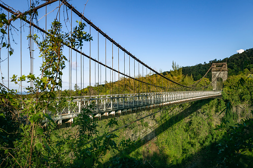 old suspension bridge, pont des anglais, st. anne, reunion island, mascarene isalnds, french overseas territory.