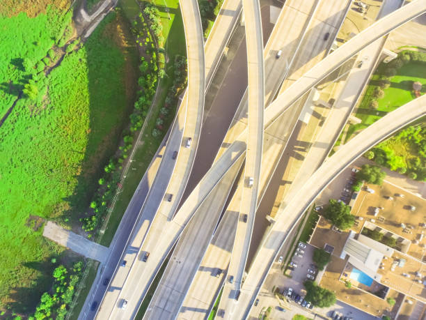 istock Top ninety degree view stack interchange expressway in Houston, Texas, USA 1048760692