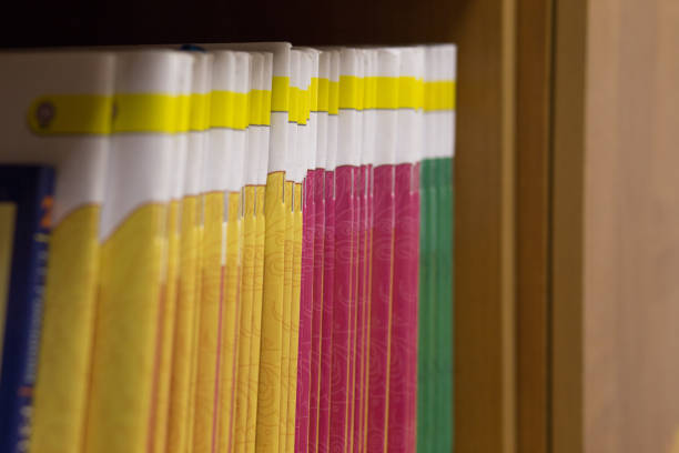 istock colored magazines on the shelf, educational book 1048767198