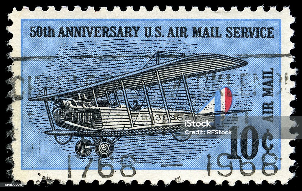 50° anniversario della US Air Servizio postale-Timbro da 10 centesimi - Foto stock royalty-free di Aeroplano