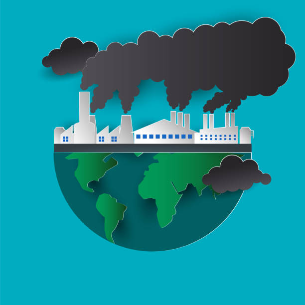 загрязнение воздуха - factory pollution smoke smog stock illustrations