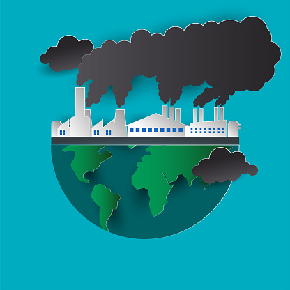 polluting air from factory pipe and cesspit, environmental for pollution concept. vector illustration