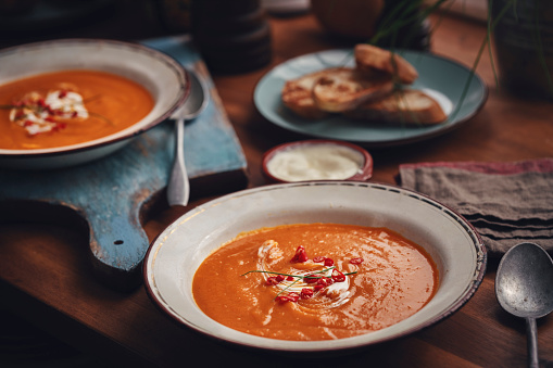 Pumpkin Soup with Chili and Sour Cream