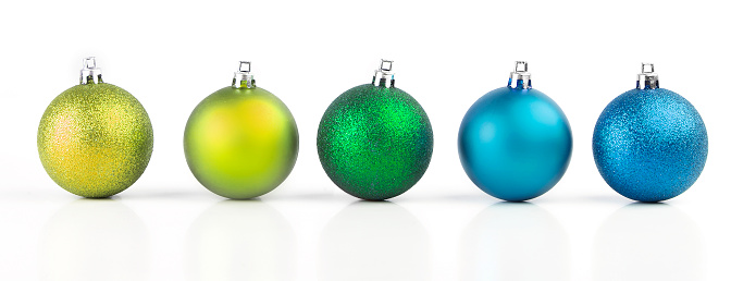 christmas balls with vivid colors isolated on white background