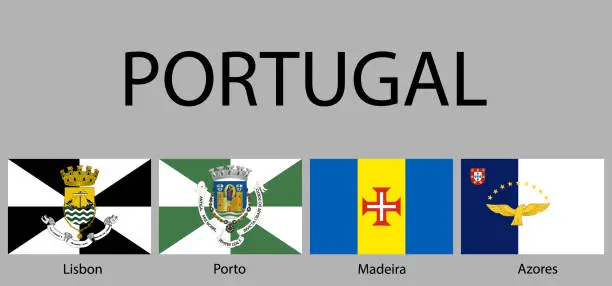 Vector illustration of Flags of regions of Portugal.