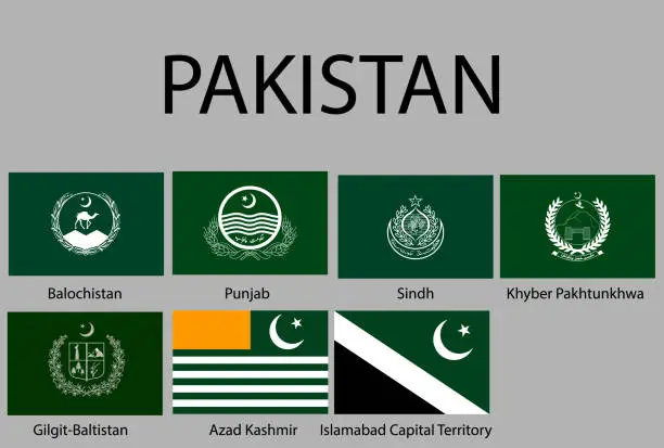 Vector illustration of all Flags of regions of Pakistan.