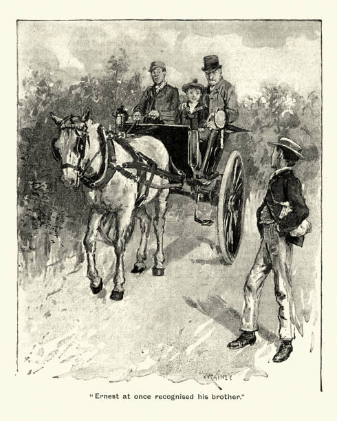 istock Men and boy riding in horse and cart, 19th century 1048790840