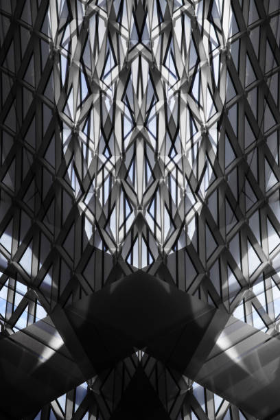 istock Computer graphic image of two-layer grid structure resembling domed roof or ceiling fragment. Realistic though fictional object of modern architecture. 1048790900
