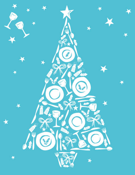 ilustrações de stock, clip art, desenhos animados e ícones de handdrawn christmas tree of plates and holly - natal comida