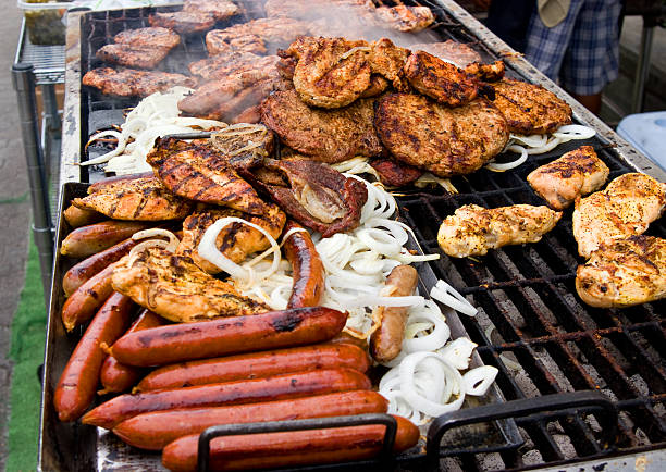 istock Meat cooking on a vendors grill 104882090