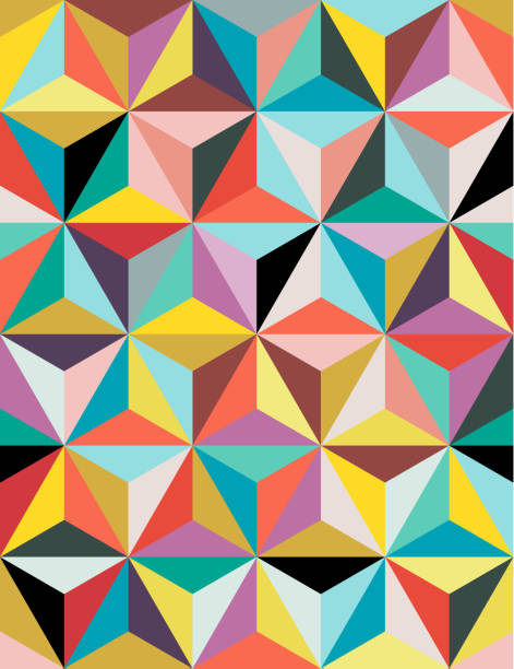 Colorful Geometric Tetrahedron – Seamless Pattern (Geometric Minimalism Set) Seamless geometric vector pattern with colorful three dimensional triangles (tetrahedrons). op art stock illustrations
