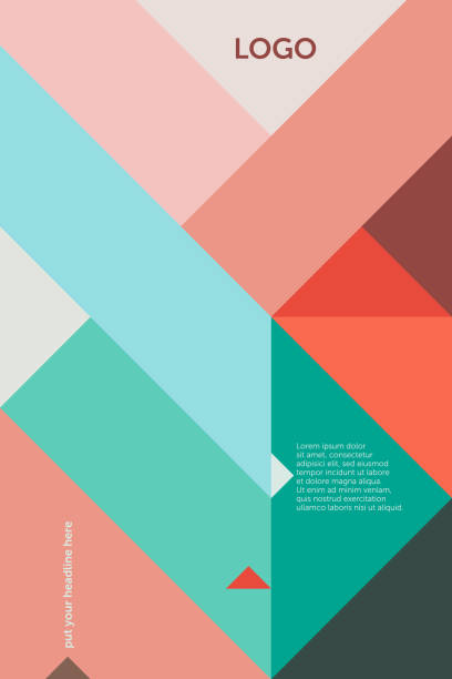 Triangles 45 degree – Cover Design Template 1 (Geometric Minimalism Set) Geometric vector cover template (suitable for ads, editorials or poster design), based on triangles and a 45 degree grid in red, pink and green; including space for copy text. tile illustrations stock illustrations