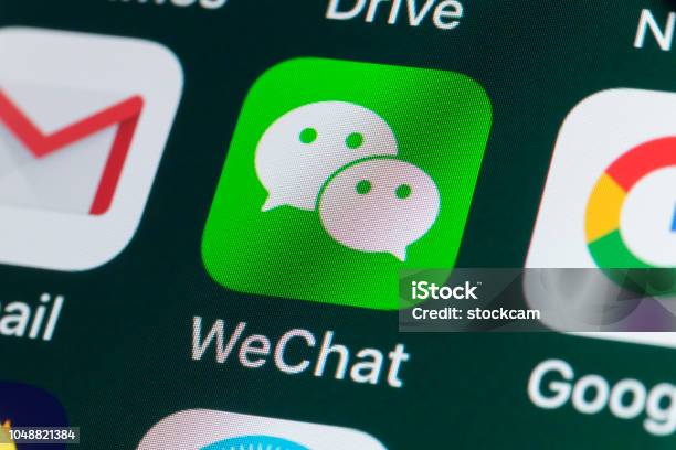 Wechat Google Gmail And Other Apps On Iphone Screen Stock Photo - Download Image Now