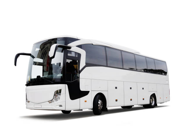 ônibus de treinador branco - bus coach bus travel isolated - fotografias e filmes do acervo