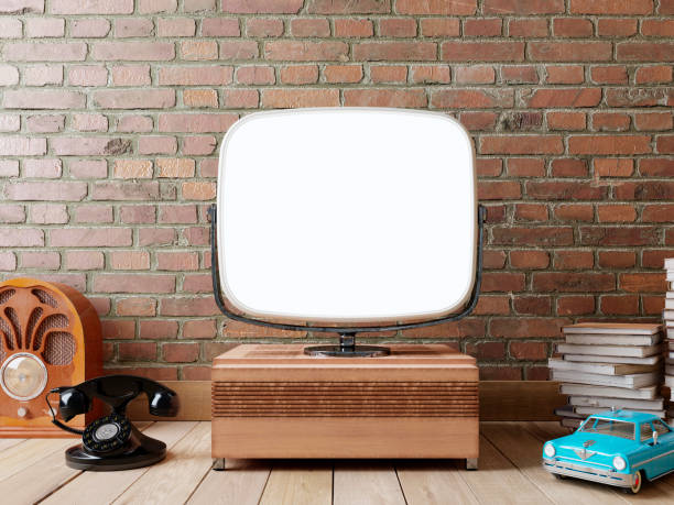 istock Stylish room with a TV and a retro mock up screen. 1048822100