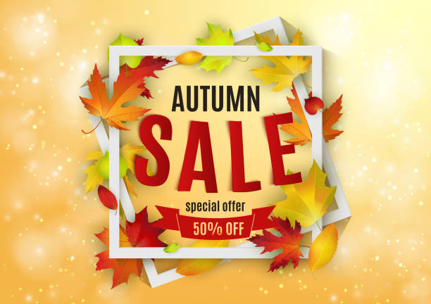 istock Autumn sale advertisement design, realistic red and yellow leaves, square frame banner, vector illustration 1048834936