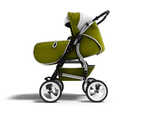 istock Modern green baby stroller transformer all-season 3d render on white background with shadow 1048842532