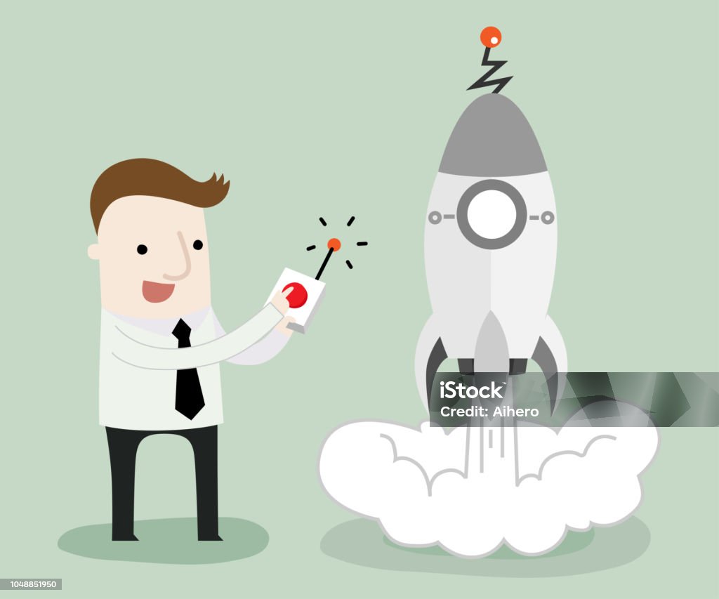 Clickstart Cartoon Click To Start Project Stock Illustration - Download Image Now - Adult ...