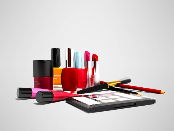 istock Make up cosmetics for girl 3d render on gray background with shadow 1048852552
