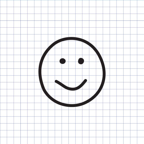 Smiley icon. Happy face symbol. Smiley icon on the exercise book background. Hand drawn happy face symbol. Vector illustration. workbook paper checked mesh stock illustrations