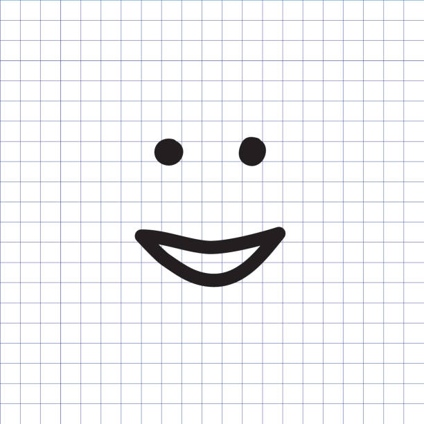 Smiley icon. Happy face symbol. Smiley icon on the exercise book background. Hand drawn happy face symbol. Vector illustration. workbook paper checked mesh stock illustrations