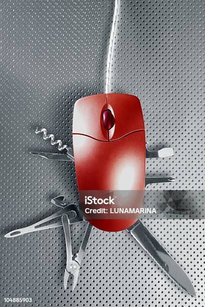Red Mouse Multifunction Swiss Knife Metaphor Stock Photo - Download Image Now - Penknife, Computer Mouse, Blade